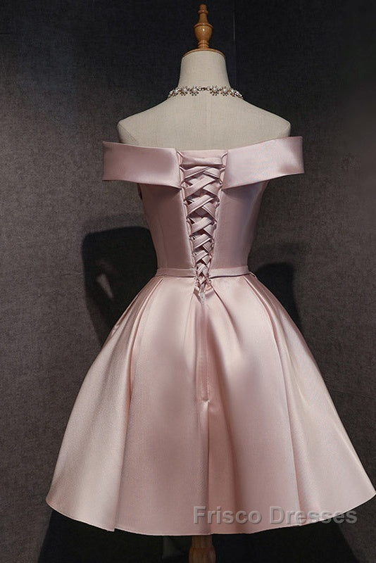 Cute Pink Satin Off Shoulder Knee Length Formal Dress, Lovely Formal Prom Dress