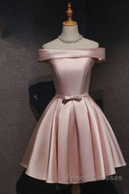 Cute Pink Satin Off Shoulder Knee Length Formal Dress, Lovely Formal Prom Dress