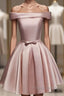 Cute Pink Satin Off Shoulder Knee Length Formal Dress, Lovely Formal Prom Dress