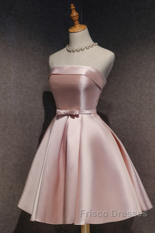 Cute Pink Satin Scoop Knee Length Short Formal Prom Dress Homecoming Dress, Pink Formal Dress Secondary image