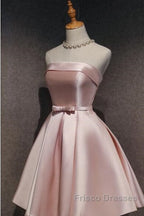 Cute Pink Satin Scoop Knee Length Short Formal Prom Dress Homecoming Dress, Pink Formal Dress