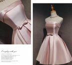 Cute Pink Satin Scoop Knee Length Short Prom Dress Homecoming Dress, Pink Formal Dresses