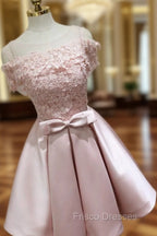 Cute Pink Satin Short Formal Prom Dress , Lovely Party Dress