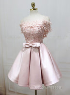 Cute Pink Satin Short Formal Prom Dress , Lovely Party Dress