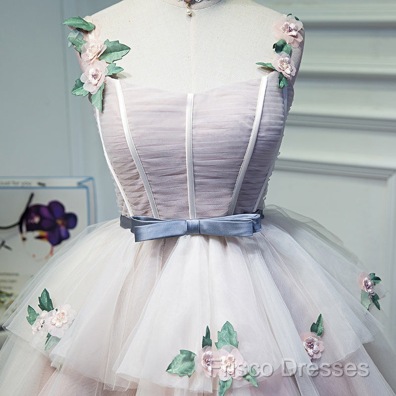 Cute Pink Tulle Short Flowers Lace Layers Formal Dress, Pink Short Homecoming Dress Secondary image