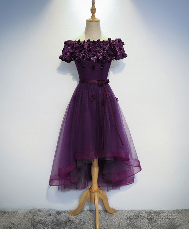 Cute Purple High Low Prom Dress, Purple Homecoming Dresses Secondary image