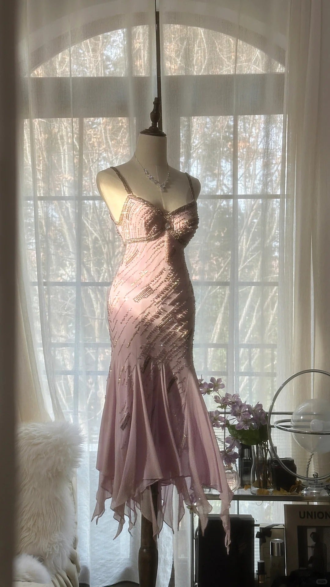 Cute Purple Strap Beaded Chiffon Mermaid Short Prom Dress