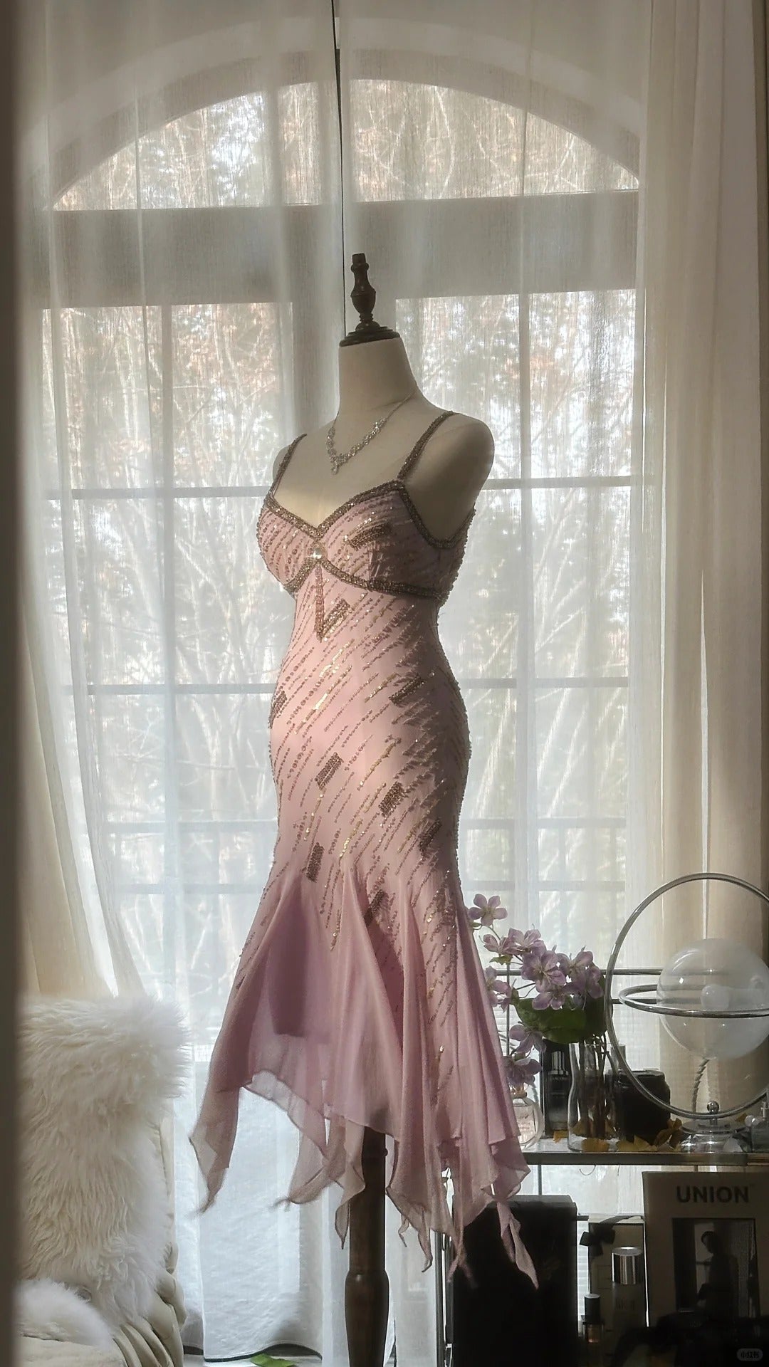 Cute Purple Strap Beaded Chiffon Mermaid Short Prom Dress
