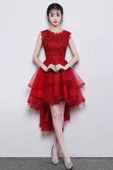 Cute Red High Low Dress, Red Party Dress , Homecoming Dress