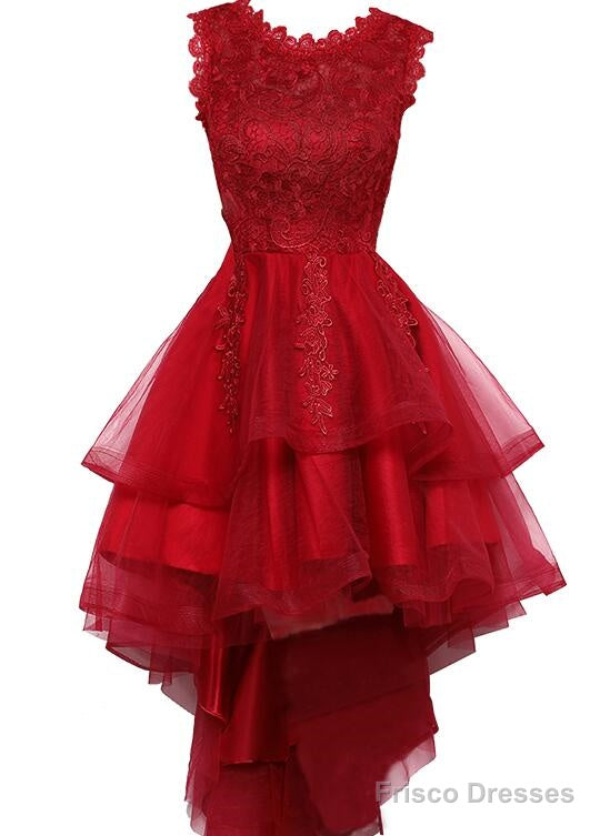 Cute Red High Low Dress, Red Party Dress , Homecoming Dress Main image