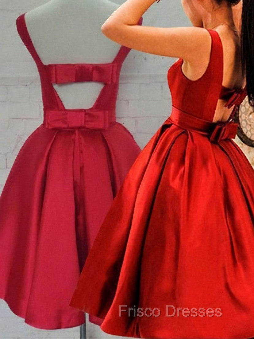 Cute Red Satin Scoop Sleeveless Short Party Dress, Red Homecoming Dress Secondary image