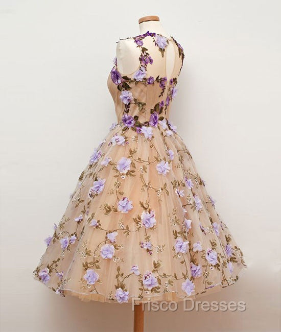 Cute Round Champagne Short Formal Prom Dress, Champagne Homecoming Dress