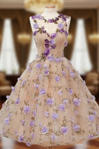 Cute Round Champagne Short Formal Prom Dress, Champagne Homecoming Dress