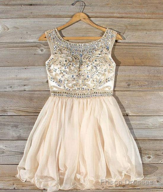 Cute Round Neck Bead Apricot Short Prom Dress, Homecoming Dress Main image