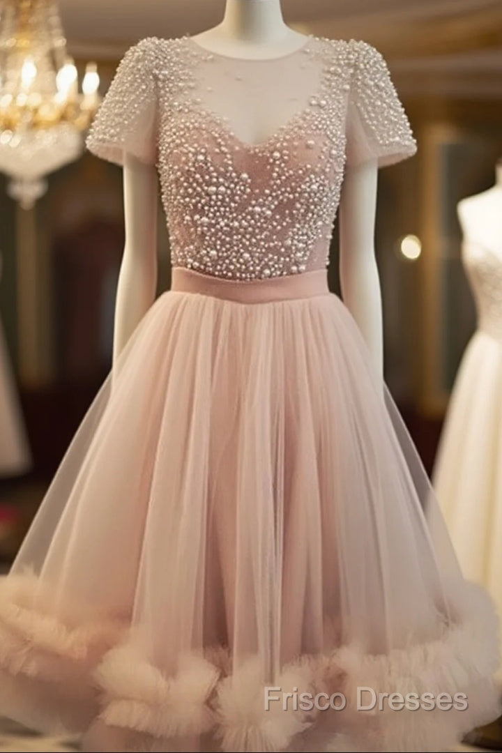 Cute Round Neck Tulle Short Formal Prom Dress, Cute Homecoming Dress Main image