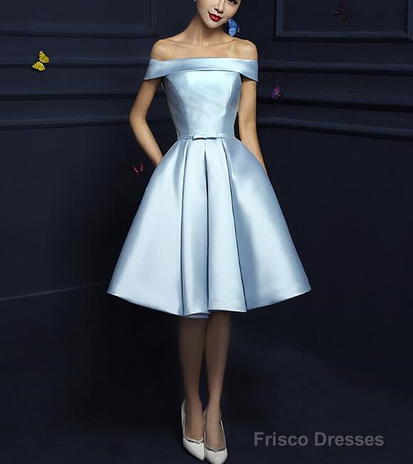 Cute Satin A-Line Short Homecoming Dress , Off Shoulder Lace-Up Formal Dress Secondary image