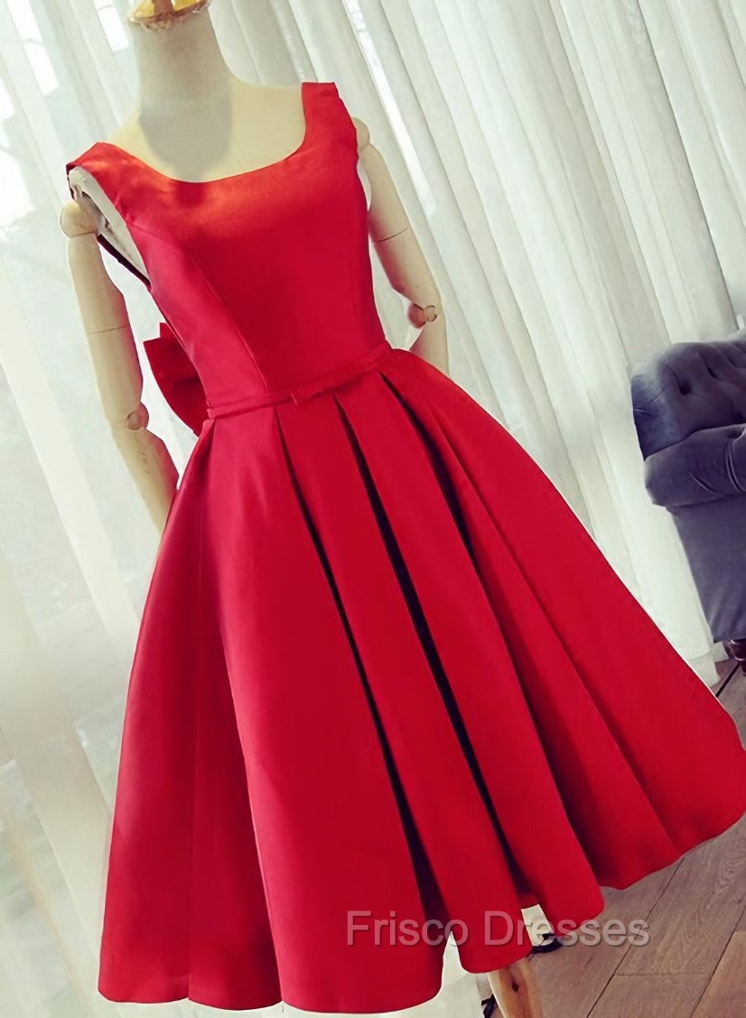 Cute Satin Bow Back Party Dress, Red Short Homecoming Dress Main image