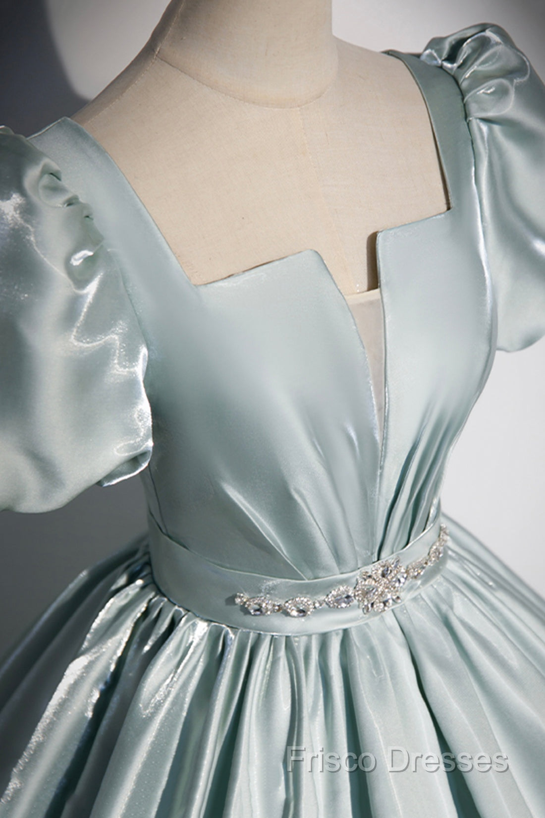Cute Satin Floor Length Formal Prom Dress, A-Line Short Sleeve Formal Party Dress