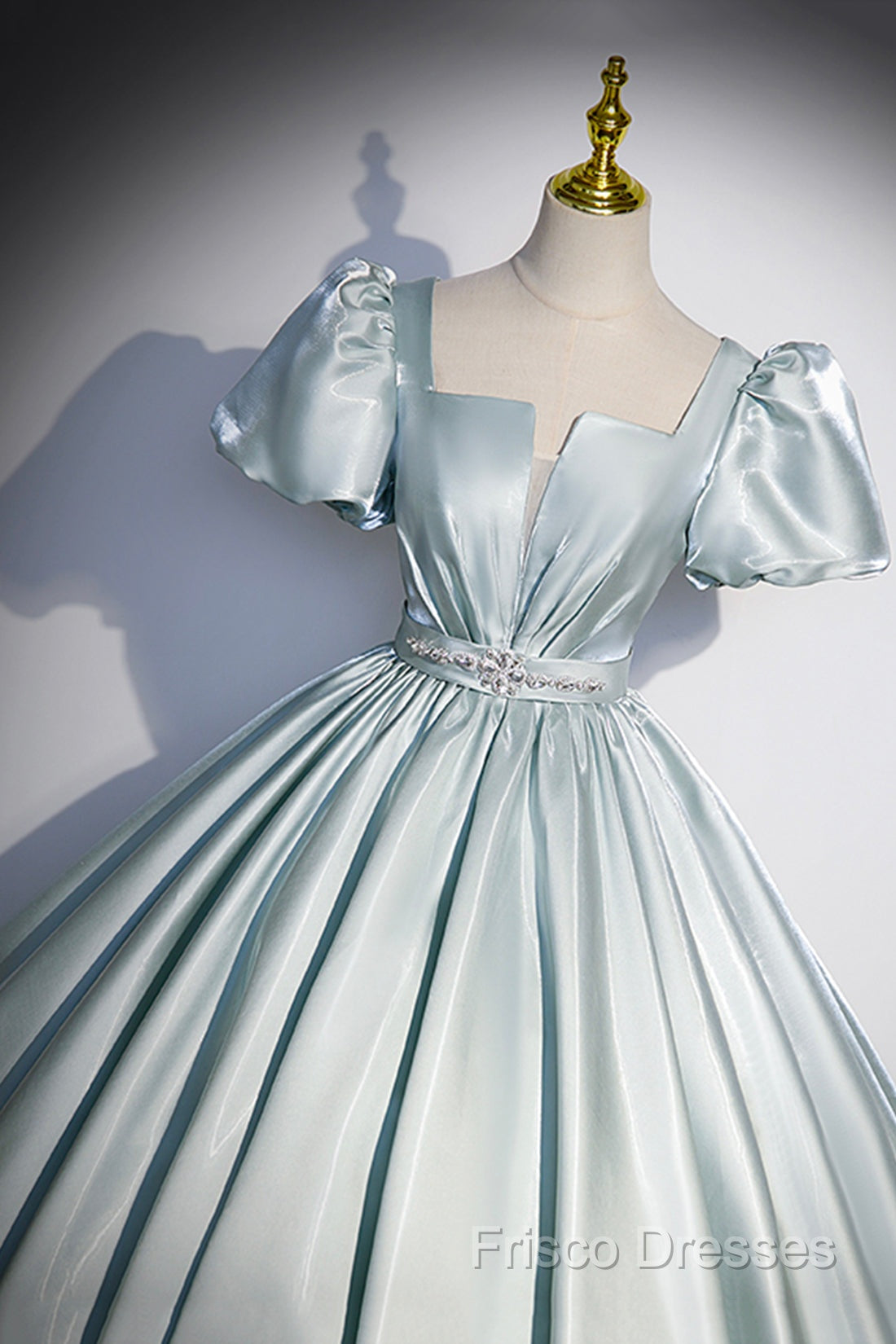 Cute Satin Floor Length Formal Prom Dress, A-Line Short Sleeve Formal Party Dress