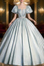 Cute Satin Floor Length Formal Prom Dress, A-Line Short Sleeve Formal Party Dress