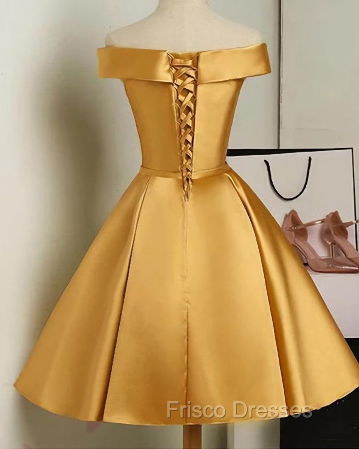 Cute Satin Knee Length Off Shoulder Homecoming Dress, Formal Prom Dress