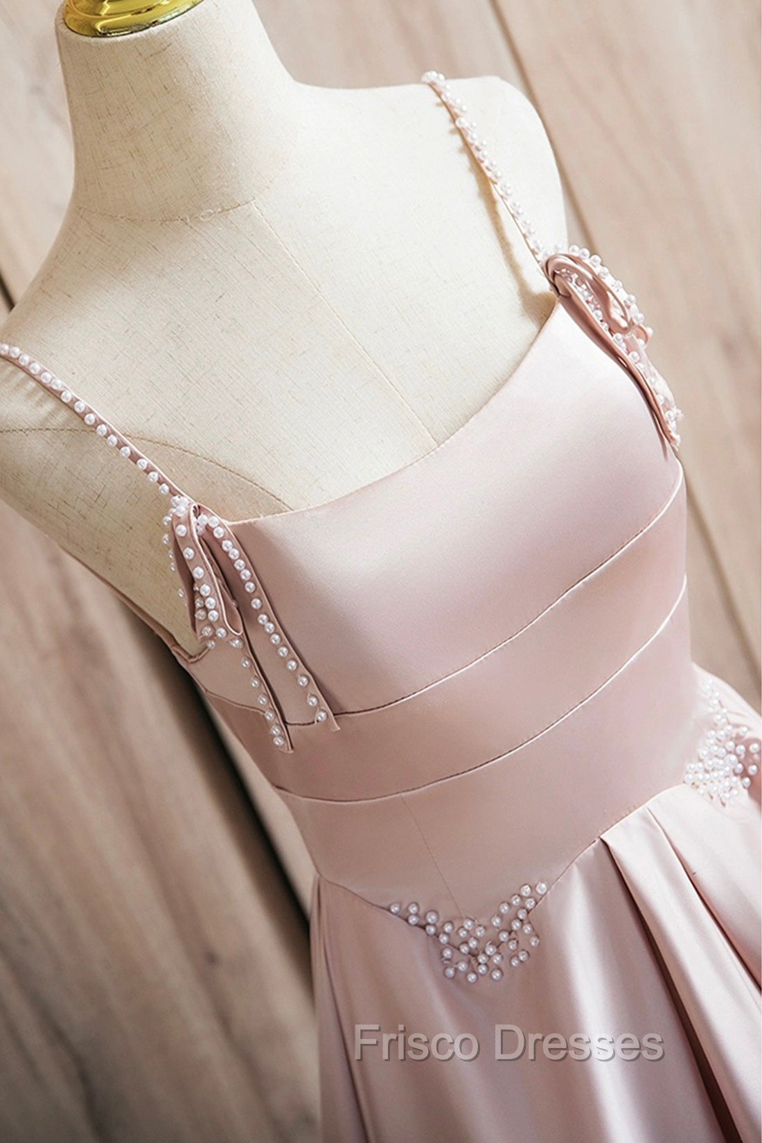 Cute Satin Long A-Line Pink Formal Prom Dress, Spaghetti Straps Evening Dress
