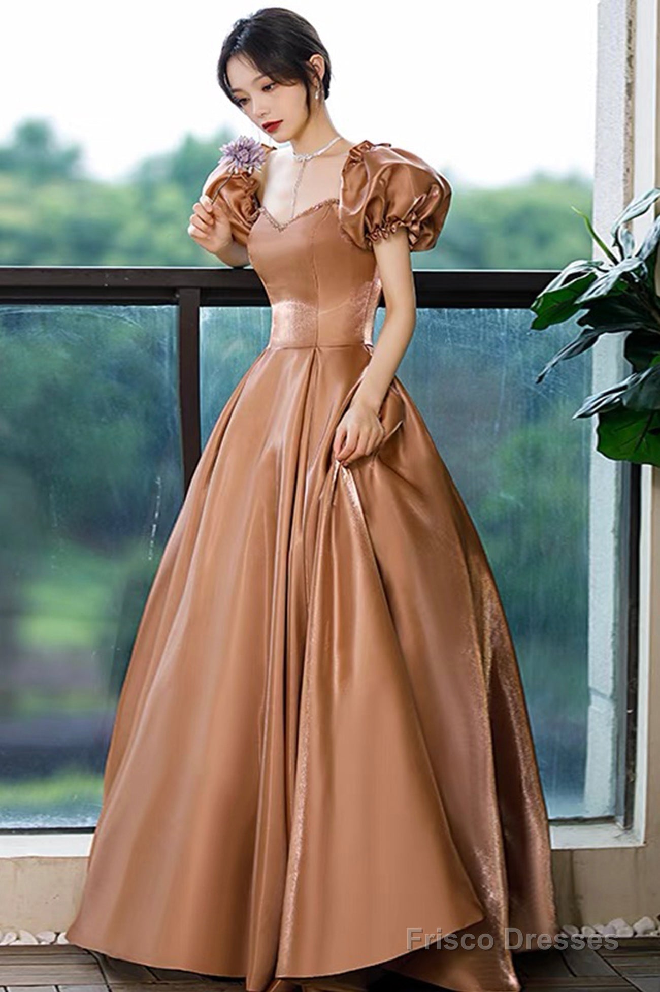 Cute Satin Long Prom Dresses, A-Line Evening Dresses Main image