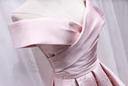 Cute Satin Pink Sweetheart Off Shoulder Knee Length Party Dress, Short Formal Prom Dress