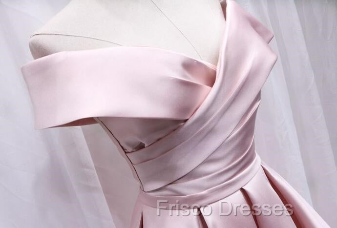 Cute Satin Pink Sweetheart Off Shoulder Knee Length Party Dress, Short Formal Prom Dress