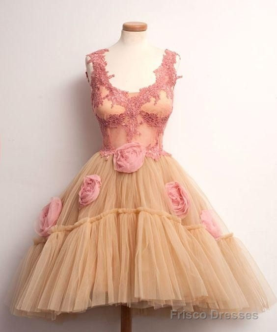 Cute Scoop Appliques Ball Gown Short Homecoming Dress With Flowers Main image