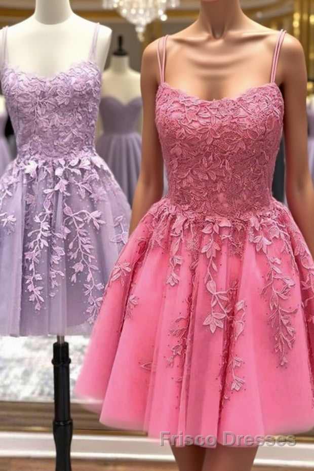Cute Scoop Neck Lace Formal Prom Homecoming Dresses, Short Lace Formal Evening Dresses Main image