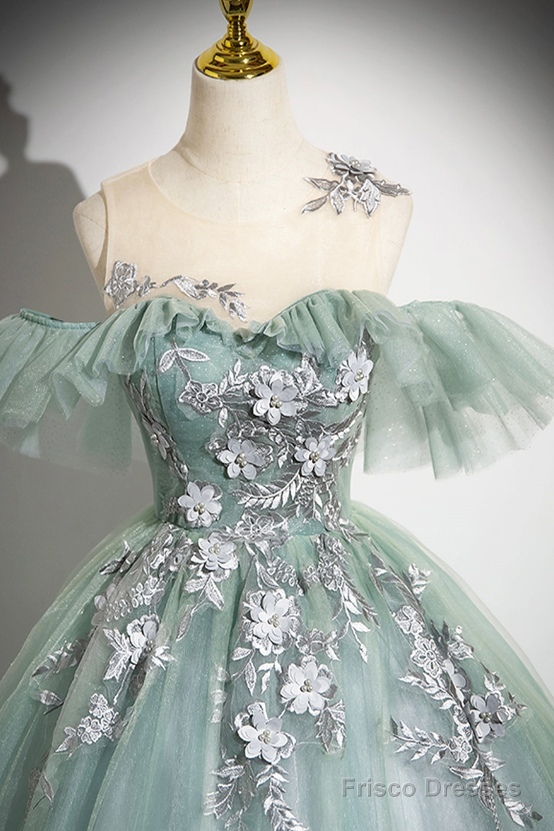 Cute Scoop Neckline Tulle Long Prom Dress With Lace, A-Line Off The Shoulder Evening Party Dress Secondary image
