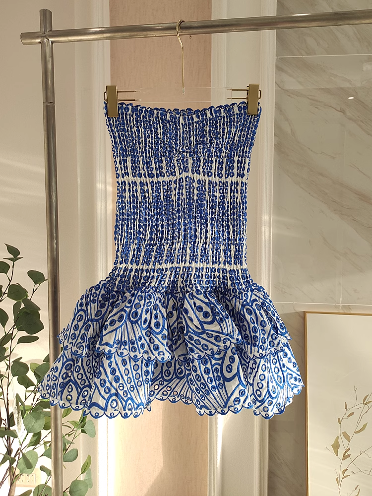 Cute Sheath Strapless Royal Blue Lace Vacation Dress Short Birthday Dresses