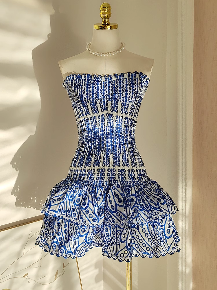 Cute Sheath Strapless Royal Blue Lace Vacation Dress Short Birthday Dresses