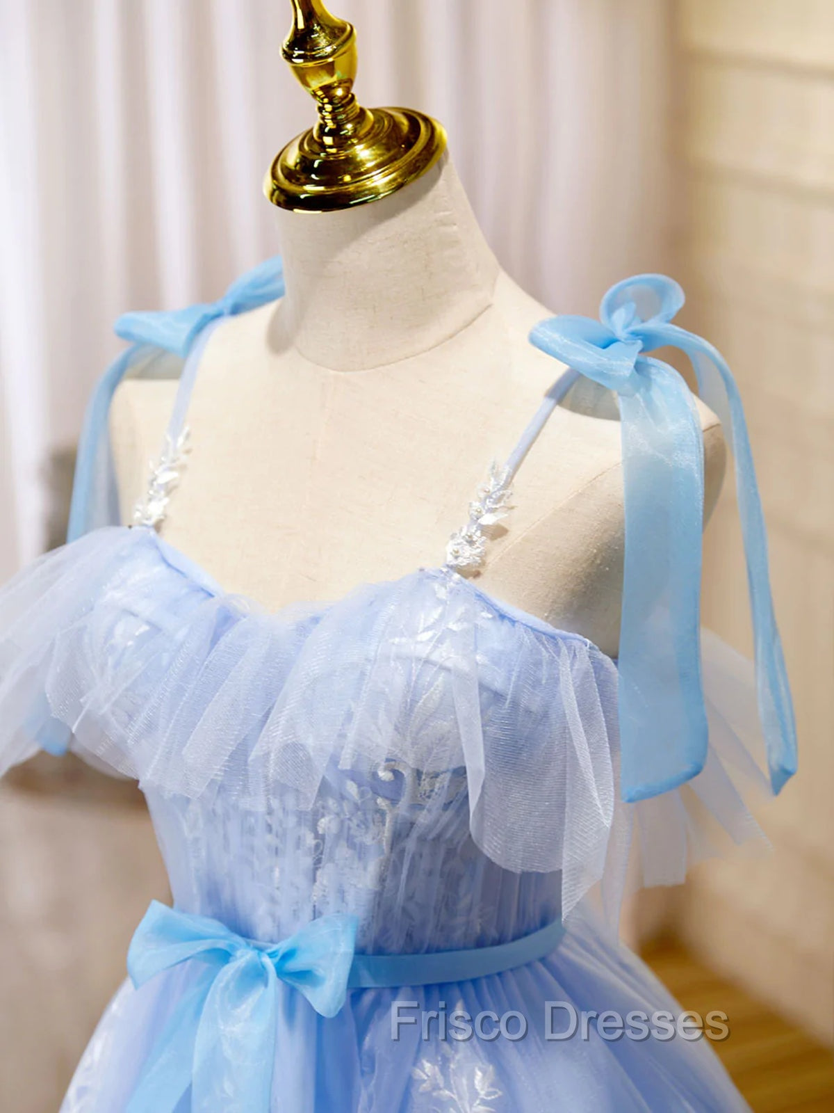 Cute Short Blue Lace Formal Prom Dress, Short Blue Lace Formal Graduation Dress