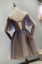 Cute Short Gradient Tulle Straps Homecoming Dress, Short Formal Prom Dresss