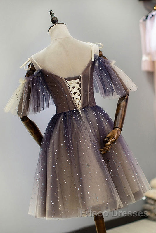 Cute Short Gradient Tulle Straps Homecoming Dress, Short Formal Prom Dresss