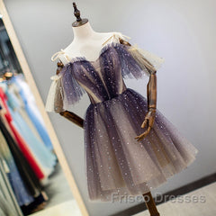 Cute Short Gradient Tulle Straps Homecoming Dress, Short Formal Prom Dresss