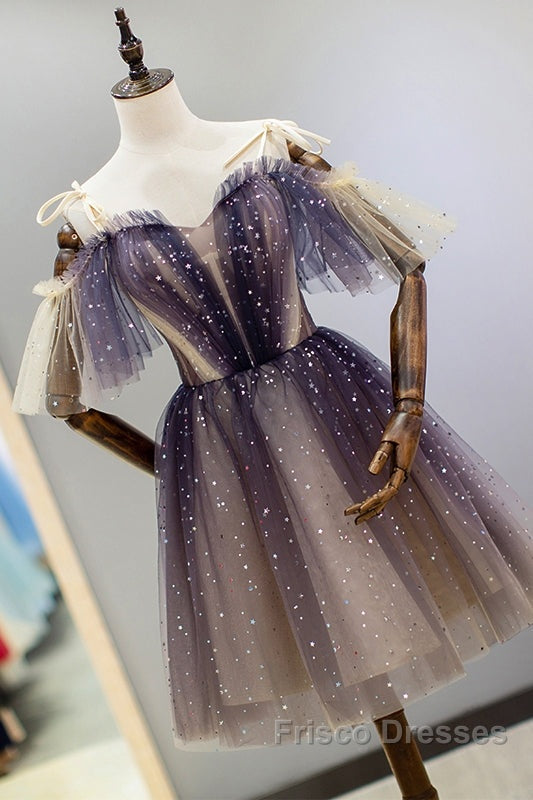 Cute Short Gradient Tulle Straps Homecoming Dress, Short Formal Prom Dresss