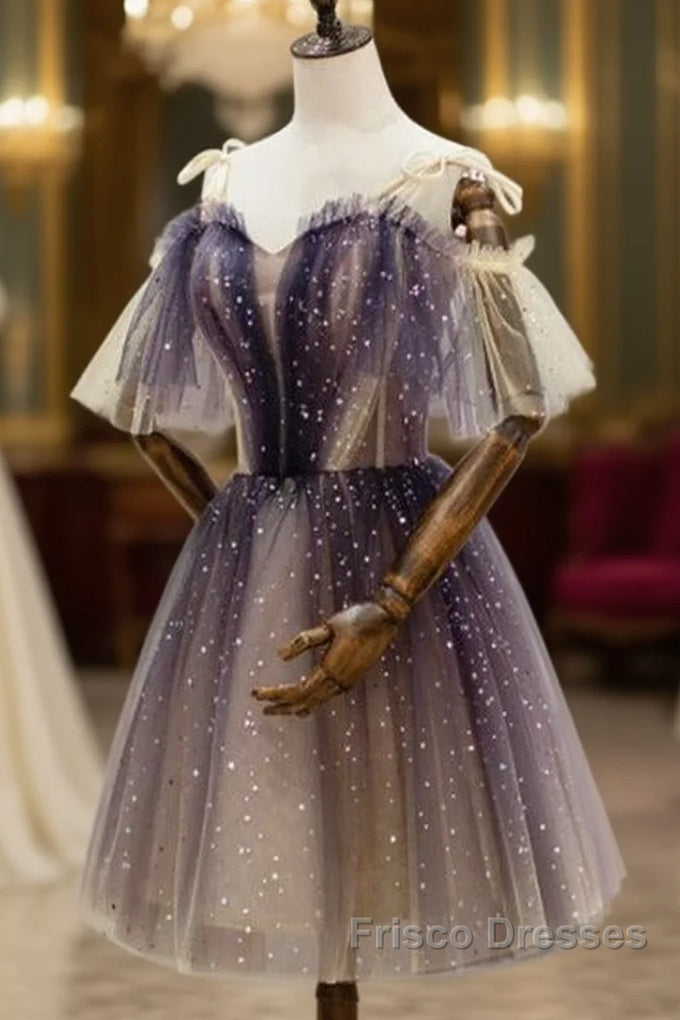 Cute Short Gradient Tulle Straps Homecoming Dress, Short Formal Prom Dresss Main image
