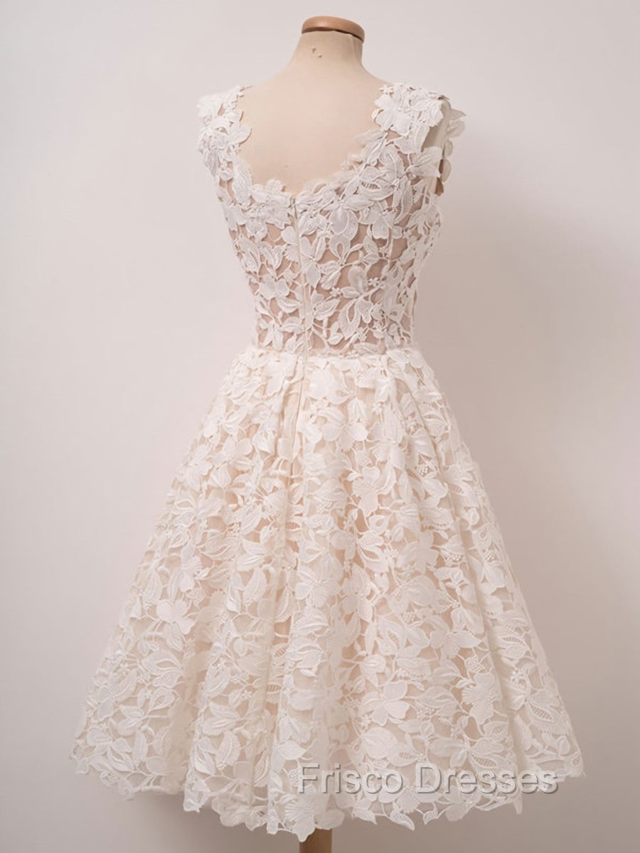 Cute Short Lace Formal Prom Dress, Short Lace Graduation Homecoming Dress