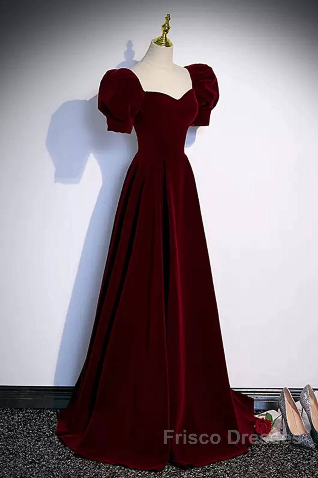 Cute Short Sleeves Burgundy Long Formal Prom Dress Secondary image