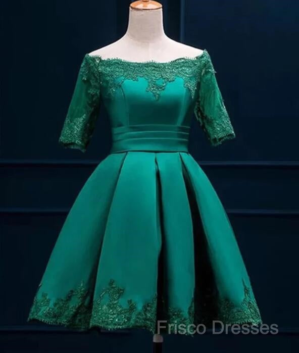 Cute Short Sleeves Satin Knee Length Party Dress, Short Homecoming Dress Secondary image