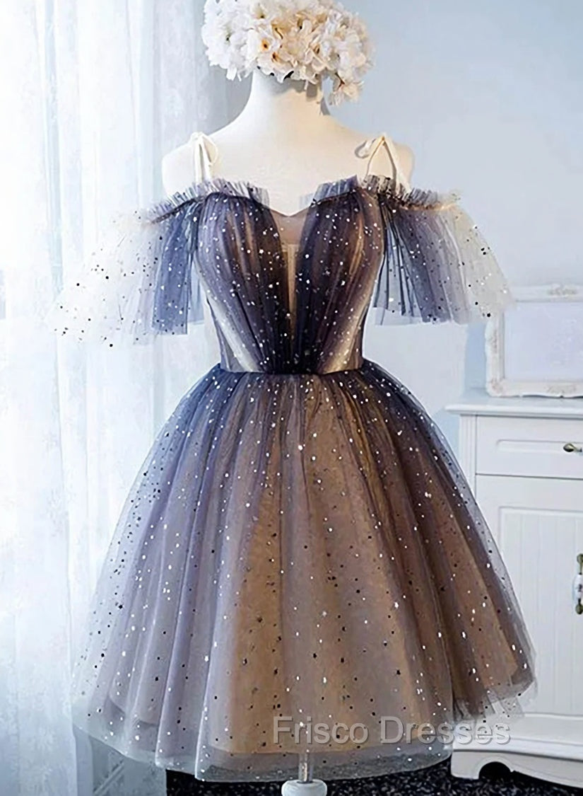Cute Short Tulle Lace Spaghetti-Straps V-Neck Formal Prom Dress, Homecoming Dress Secondary image