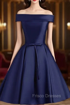 Cute Simple Short Satin Party Dress , Off Shoulder Formal Prom Dress
