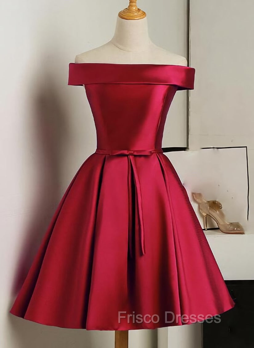 Cute Simple Short Satin Party Dress , Off Shoulder Formal Prom Dress