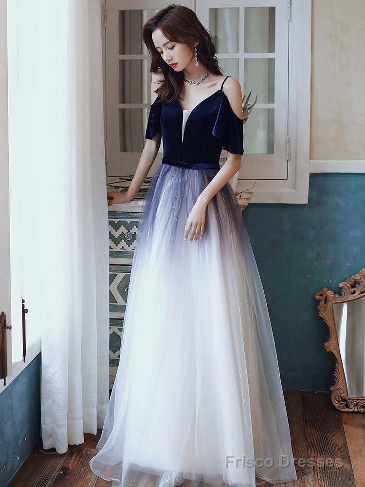 Cute Simple V-Neckline Long Party Dresses, A-Line Gradient Floor Length Bridesmaid Dresses Main image