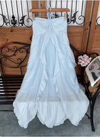 Cute Sky Blue Halter Neck Ruched Ruffled Chiffon Long Prom Dress Evening Dress