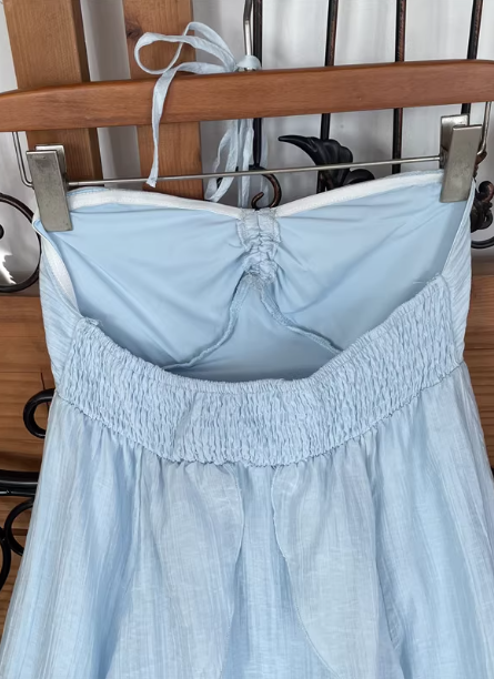 Cute Sky Blue Halter Neck Ruched Ruffled Chiffon Long Prom Dress Evening Dress