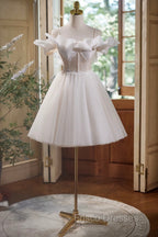 Cute Spaghetti Strap Tulle Lace Homecoming Dress, Off Shoulder Short Formal Prom Dress